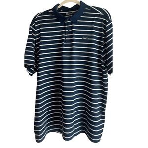 Under Armour Mens XL Loose Fit HeatGear Polo Shirt Navy White Stripe Golf Nice!